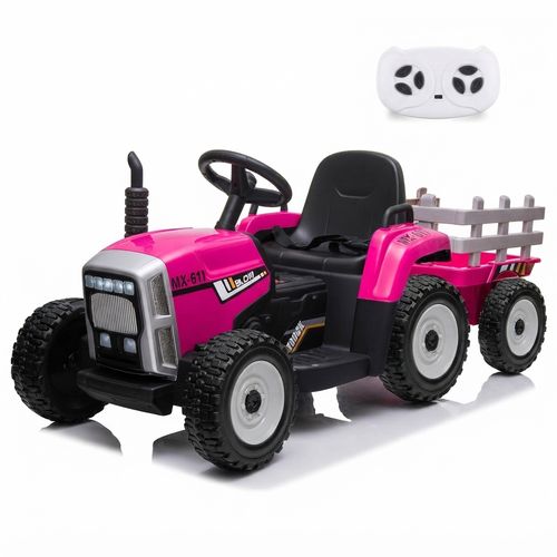 12V Electric Tractor with Trailer, Rose